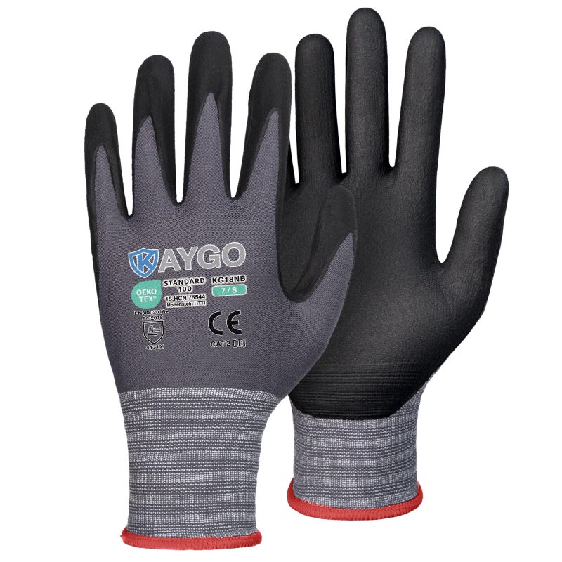KAYGO Safety Work Gloves MicroFoam Nitrile Coated, 3 Pairs KG18NB,Seamless Knit Nylon Glove for Men and Women, Ideal for Automotive,Warehouse,Construction (Small,Gray) - Image 1